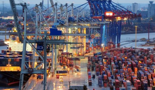 Tollerort Terminal, HHLA, Container, Export, Import, Aussenhandel, Wirtschaft, Hamburger Hafen, Vorhafen, Nachtaufnahme, Hamburg, Oktober 2010, Bild Nr.: N34300