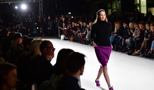 BERLIN, GERMANY - JANUARY 18:  A model walks the runway at the Greenshowroom show during the Mercedes-Benz Fashion Week Berlin A/W 2017 at  on January 18, 2017 in Berlin, Germany.  (Photo by Thomas Lohnes/Getty Images for Greenshowroom)