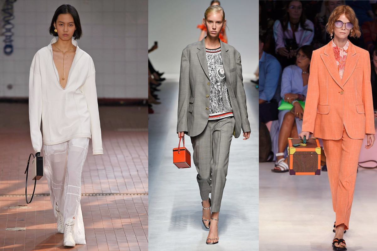 Kleine Koffertaschen mit eckigen Kanten auf der Mailand Fashion Week (v.l.n.r.): Jil Sander, Ermanno Scervino, Etro (Fotos: © IMAXtree.com)