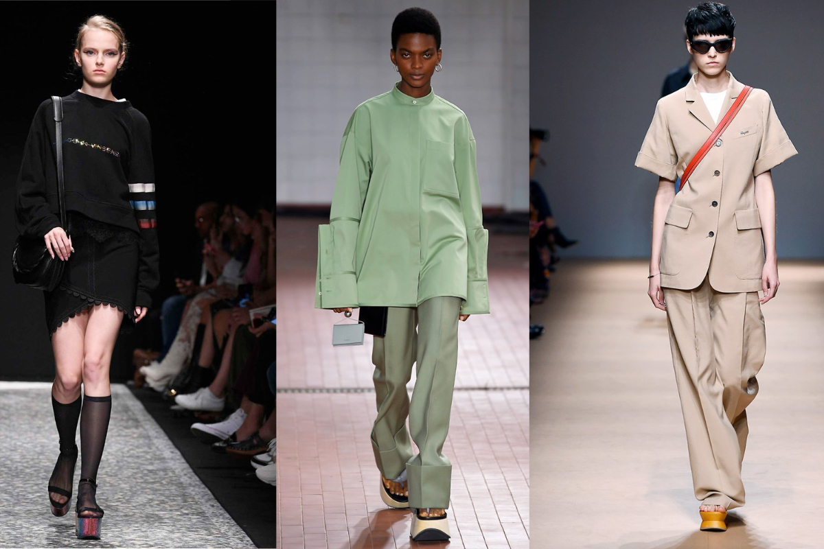 Markante Plateau-Sohlen für Pumps und Sandalen, gerne auch kobisch geformt (v.l.n.r.): Marco de Vincenzo, Jil Sander, Salvatore Ferragamo (Fotos: © IMAXtree.com) 