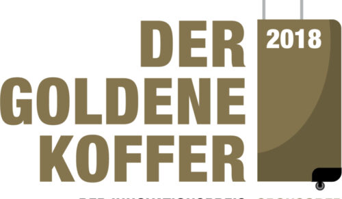 Das Logo des Wettbewerbs „Der Goldene Koffer – Der Innovationspreis der deutschen Tourismuswirtschaft 2018“. (Logo: Bundesverband der Deutschen Tourismuswirtschaft)