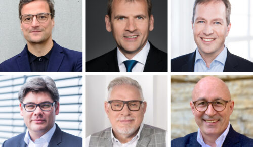 Corona-Krise: Marcus Diekmann, Mitinitiator von „Händler helfen Händlern“ (links oben) stellt gemeinsam mit
den Vertretern führender deutscher Handelsverbände
Stephan Tromp (HDE), Martin Groß-Albenhausen (bevh),
Boris Hedde (IFH), Frank Rehme (Kompetenzzentrum
Handel) und Günter Hübner (Bundeswirtschaftssenat des BVMW) Forderungen an die Bundesregierung und die Wirtschaftspolitik für pragmatische, finanzielle Hilfen (von links nach rechts). 