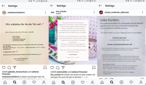 Viele Händler informieren ihre Kunden per Instagram über die aktuelle Situation. (Screenshot: Instagram)