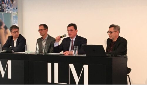 Manfred Junkert, Axel Augustin, Arnd Hinrich Kappe und Martin Wuttke  auf der Pressekonferenz vor der ILM in Offenbach am 28. Februar 2020. (v.l.n.r., Foto: Redaktion)