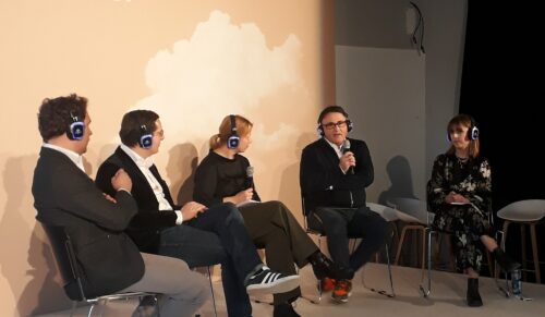 (v.l.n.r.) mit Florian Werner, Dr. Dominik Benner, Chefredakteurin Petra Steinke, Karim Choukair und Maike Blankenstein 