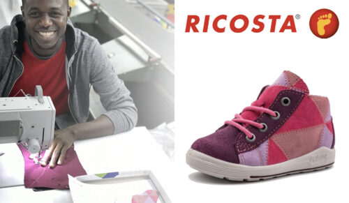 Die Idee von Momdou Jallow hat sich realisiert: Ricosta fertig den Kinderschuh ’Patch‘ aus Lederresten. (Foto: Ricosta)