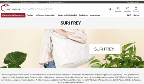 Markenseite von Suri Frey auf Bagmondo.de (Foto: Screenshot)