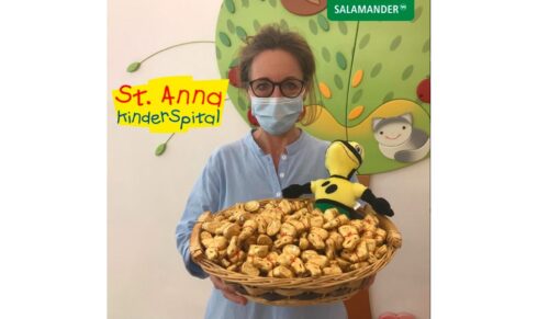 Salamander hat 10.000 Schoko-Osterhasen an das Kinderspital St. Anna gespendet. (Foto: Linkedin/Elisabeth Marterbauer-Herdin/Salamander)