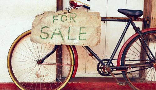 Abandoned bicycle for sale - retro color