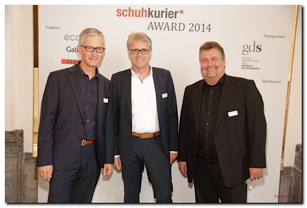 Ulrich Focke, Andreas Schaller und Ulrich Becker-Steinberger - schuhkurier AWARD 2014 im K21 in Düsseldorf