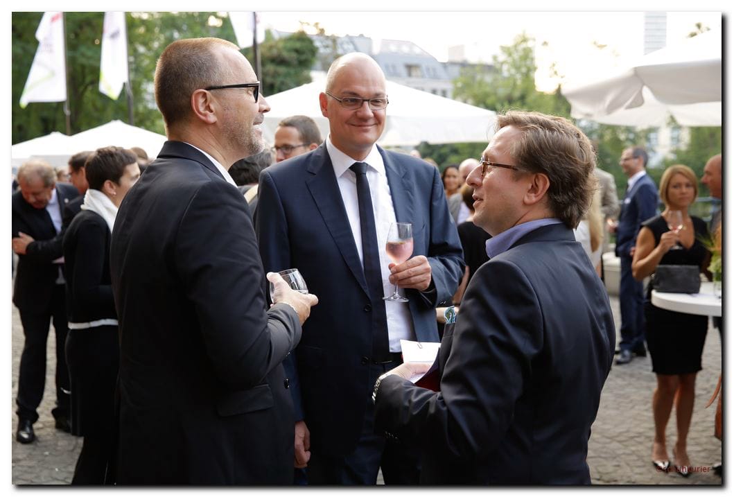 Fritz Terbuyken, Carsten Obermayer und Peter Köster - schuhkurier AWARD 2014 im K21 in Düsseldorf