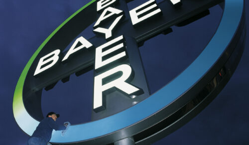 Eines der bekanntesten Markenzeichen der Welt wird auf Hochglanz poliert - hier das Bayer-Kreuz am K
