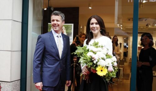 MUNICH, GERMANY - MAY 20: Crown Prince Frederik and Crown Princess Mary of Denmark during the ECCO store opening on May 20, 2015 in Munich, Germany.  (Photo by Franziska Krug/Getty Images for ECCO)