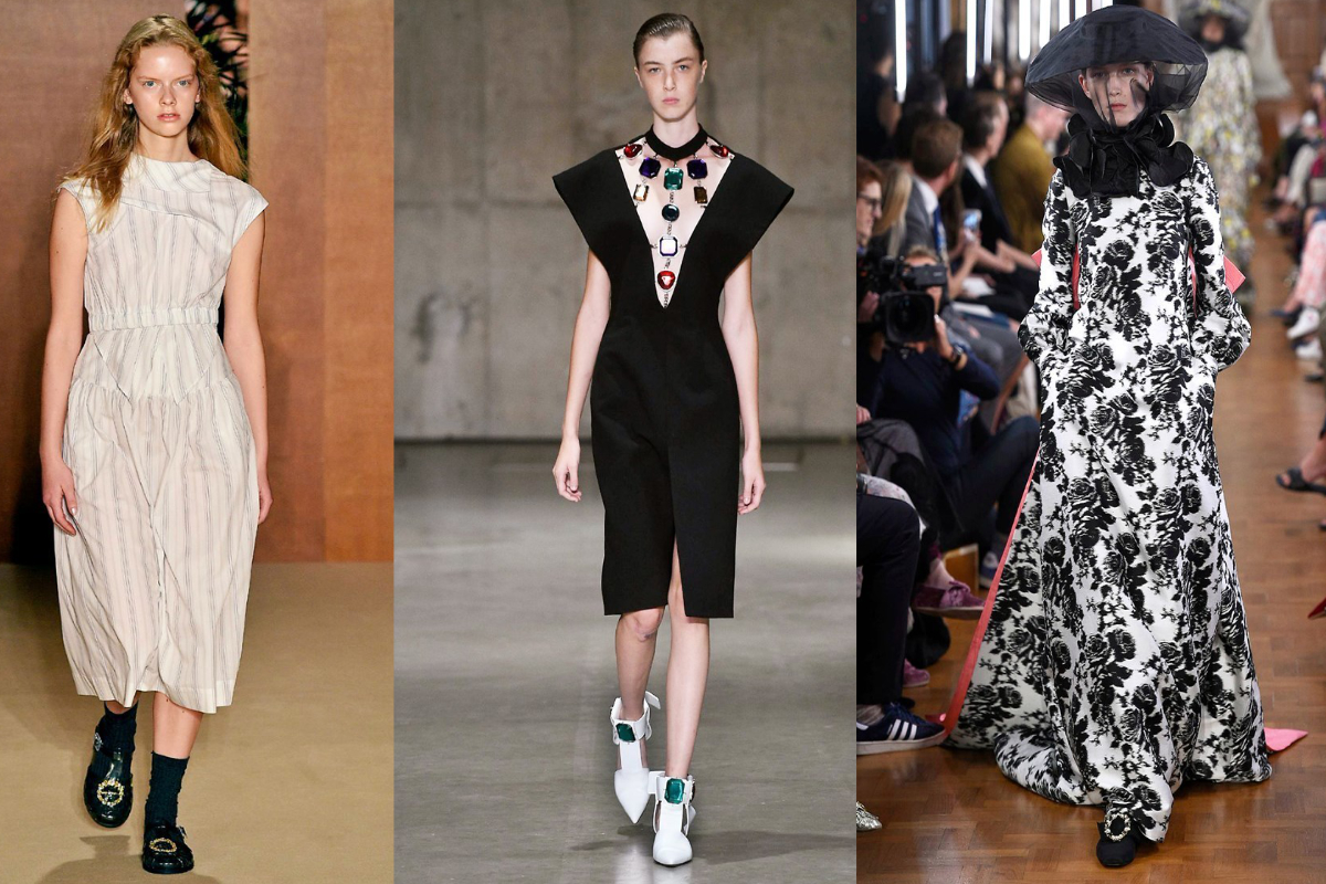 Übergroße Schmucksteine und -schnallen setzen Loafer und Boots dekorativ in Szene (v.l.n.r.): Alexa Chung, Christopher Kane, Erdem (Fotos: IMAXtree.com) 
