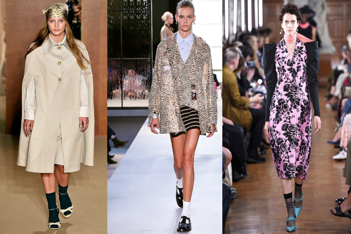 Einer DER Trends der Londoner Fashion Week: zarte Söckchen, die in offenen Schuhen getragen werden (v.l.n.r.): Alexa Chung, Burberry, Erdem (Fotos: IMAXtree.com)