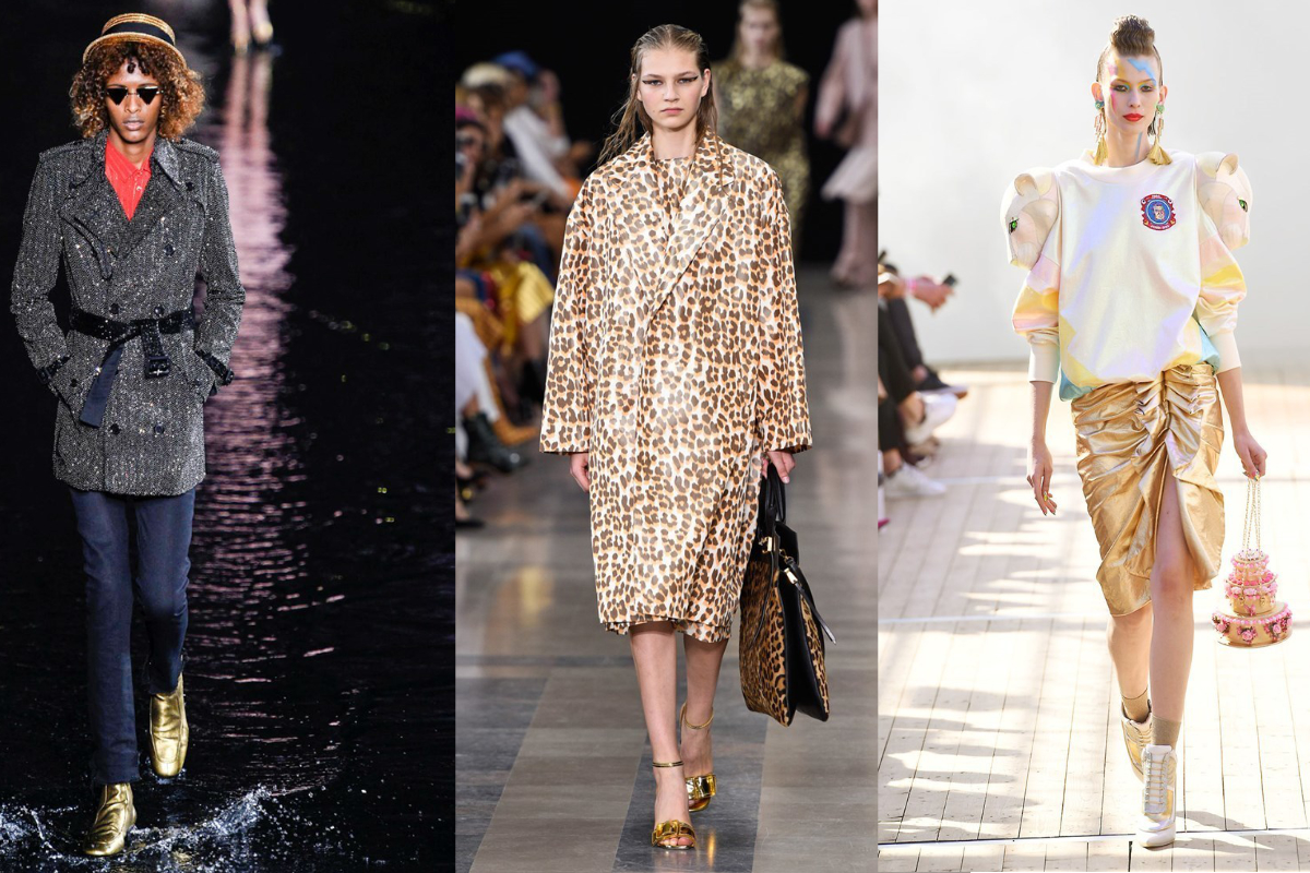 Bei den Metallic-Nuancen hatte in Paris Gold die Nase vorn (v.l.n.r.): Saint Laurent, Rochas, Manish Arora (Fotos: © IMAXtree.com).