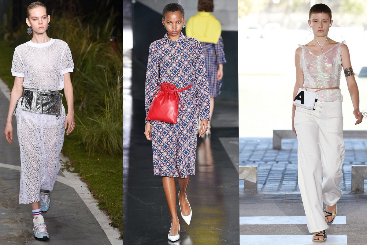 Auch in Paris gehörten Gürteltaschen in den verschiedensten Varianten zu den ganz großen Hypes (v.l.n.r.): Off-White, A.P.C., Aalto (Fotos: © IMAXtree.com). 