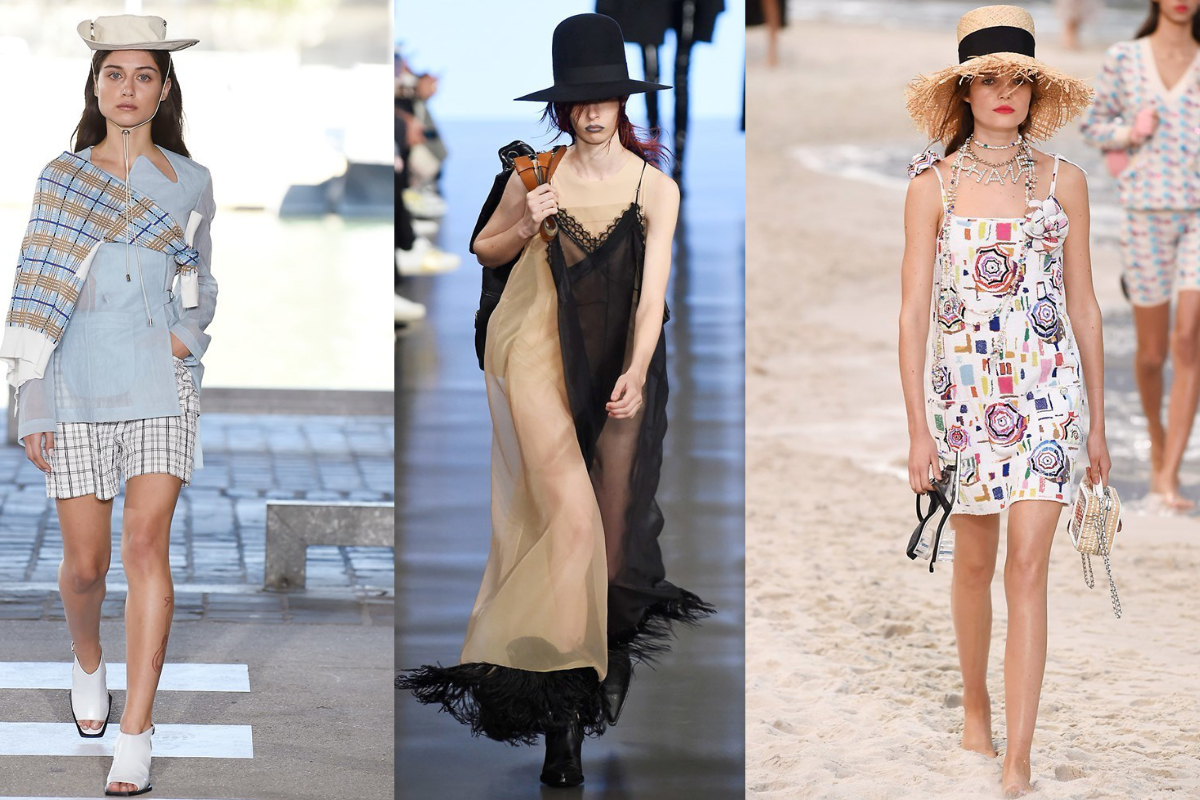 Vom Stroh-Hut bis zum Cowboy-Hut – im Sommer geht nichts ohne stylische Kopfbedeckungen (v.l.n.r.): Aalto, Maison Margiela, Chanel  (Fotos: © IMAXtree.com). 