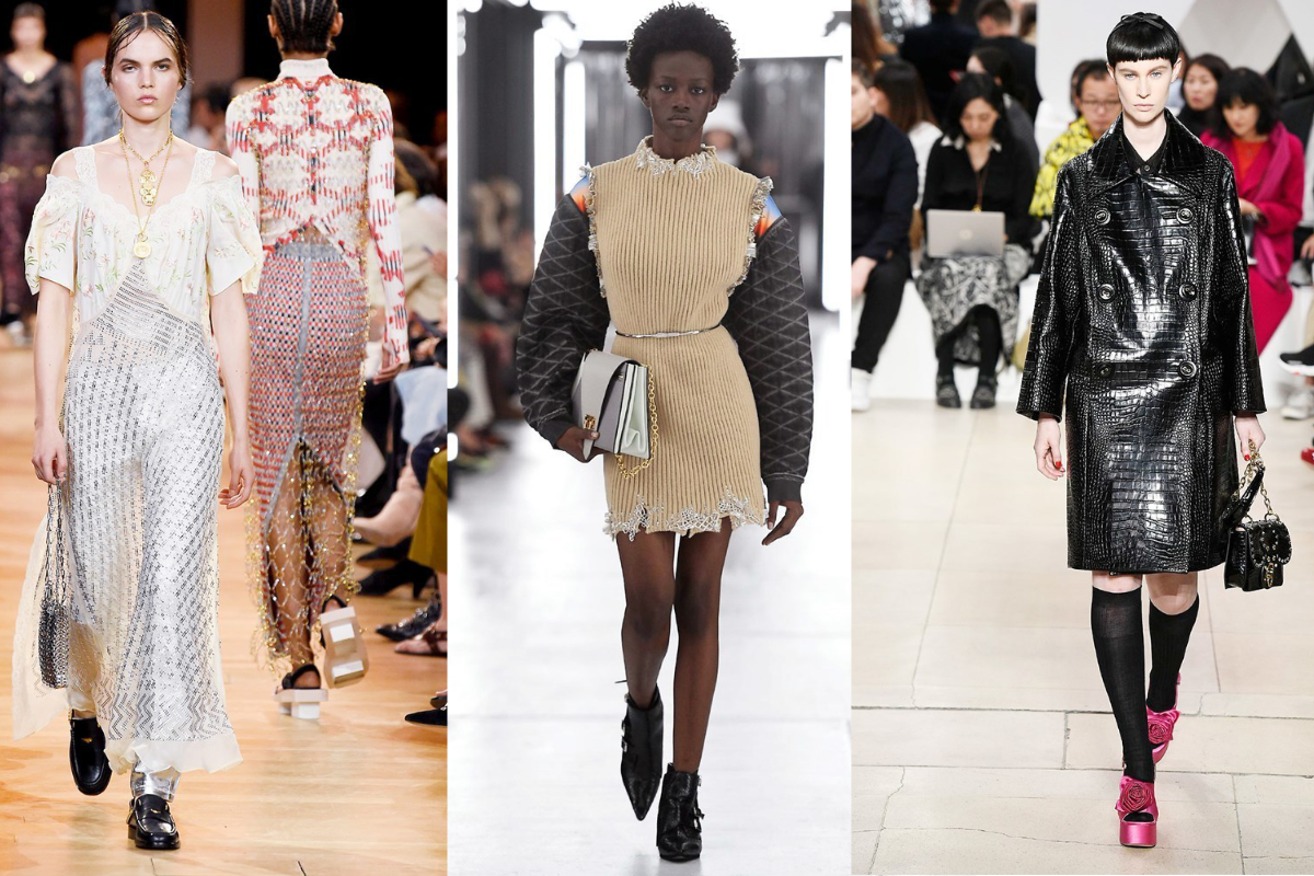 Taschen wurden in Paris gerne an Ketten in der Hand getragen (v.l.n.r.): Paco Rabanne, Louis Vuitton, Miu Miu (Fotos: © IMAXtree.com). 