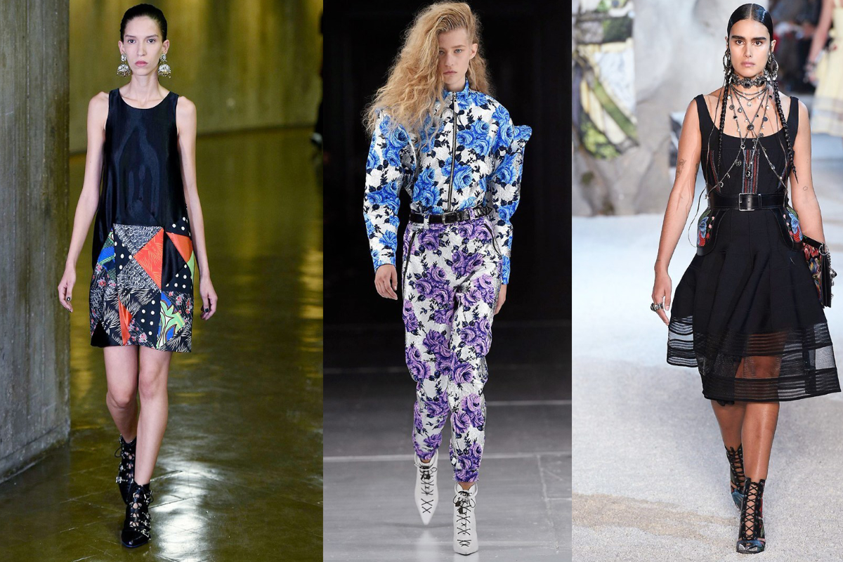 Auffällige, über Kreuz geführte Riemen bei Ankle-Boots und Stiefeletten (v.l.n.r.): Lemaire, Louis Vuitton, Alexander McQueen (Fotos: © IMAXtree.com). 