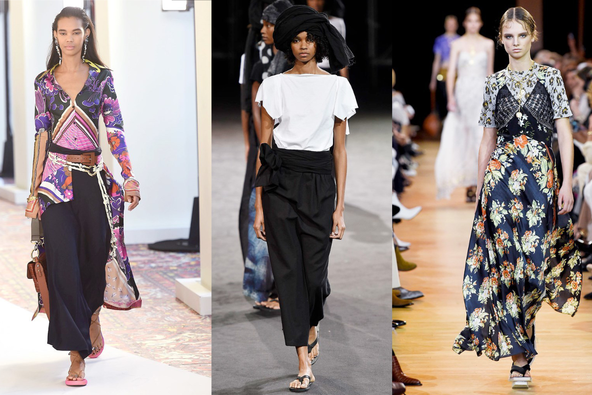 Zehentrenner lösen Pantoletten und Slides ab (v.l.n.r.): Chloé, Yohji Yamamoto, Paco Rabanne (Fotos: © IMAXtree.com).