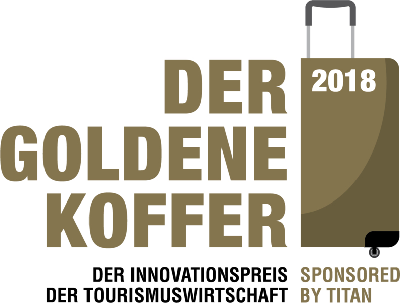Das Logo des Wettbewerbs „Der Goldene Koffer – Der Innovationspreis der deutschen Tourismuswirtschaft 2018“. (Logo: Bundesverband der Deutschen Tourismuswirtschaft)