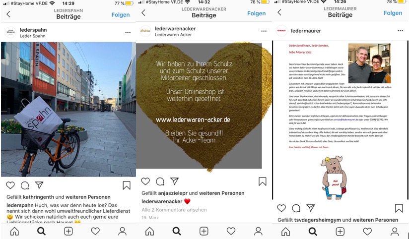 Auch die Lederwarenhändler bieten ihre Waren an. (Foto: Leder Spahn, Lederwaren Acker, Leder Maurer / Instagram)