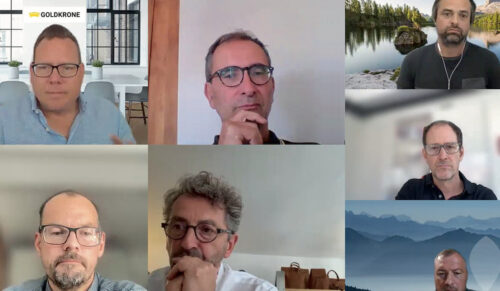 Die Gesprächspartner (im Uhrzeigersinn): Tobias Ockenfels, Axel Augustin, Markus Schelkle, Olaf Hrastnig, Martin Kurz, Dietmar Jost und Tobias Kurtz. Nicht im Bild: Michael Genth. (Foto: Screenshot)