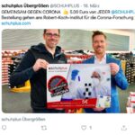 Für jeden Onlineeinkauf spendet Schuhplus für dei Corona-Forschung. (Screenshot: Twitter)