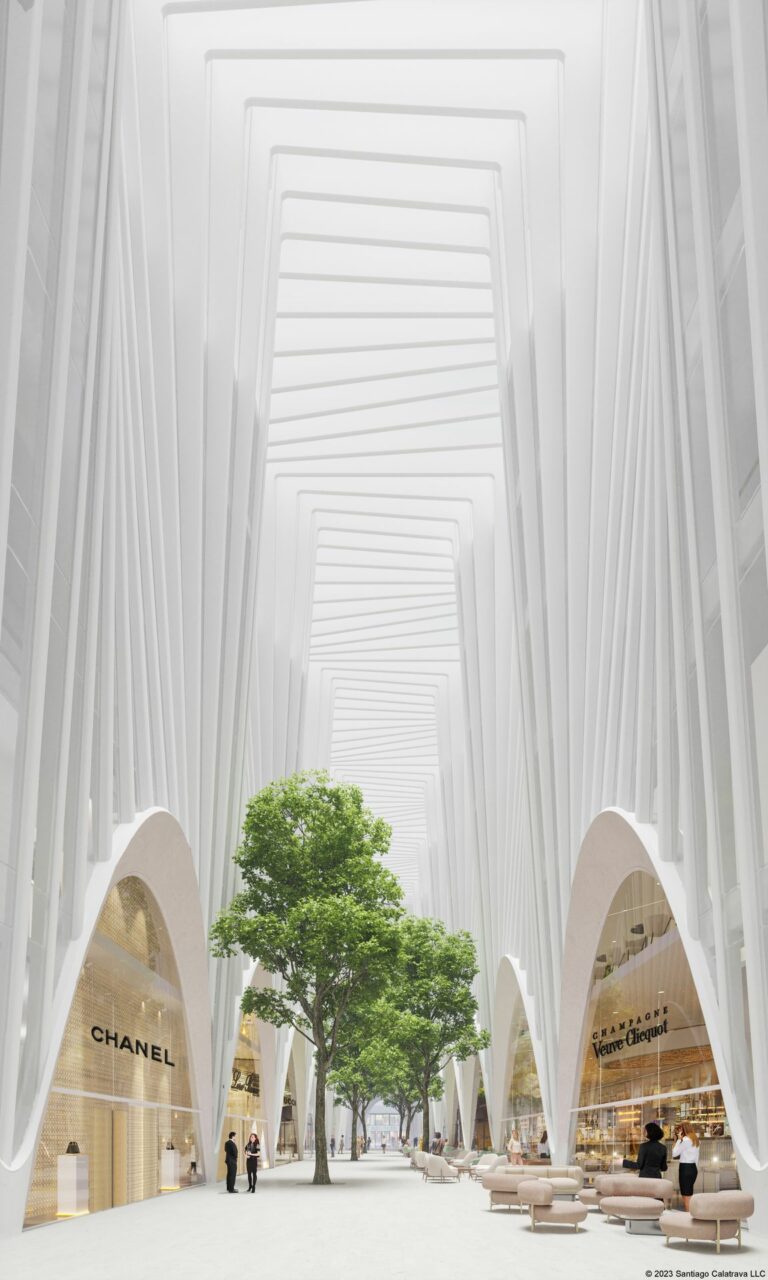 Skulpturale Architektur und Grünflächen sollen die Aufenthalsqualität erhöhen. (Foto: CENTRUM Gruppe / Santiago Calatrava LLC)