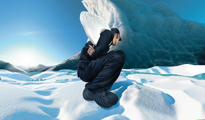 Noch ist es nur ein Bild aus dem KI-Fotogenerator. Doch die 3D-Druck-Technologie schreitet voran und vielleicht lassen sich bald auch Schneeboots aus dem Drucker ziehen. (Foto: Dall-E)