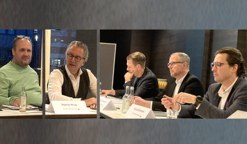 (v.l.) Roman Degenhardt, Stephan Krug, Ingo Hänel, Timo Schmermund und Tobias Eichmeier informierten am 5. Dezember über erste Ergebnisse der Initiative #schuhhandelhatzukunft. (Foto: Redaktion)