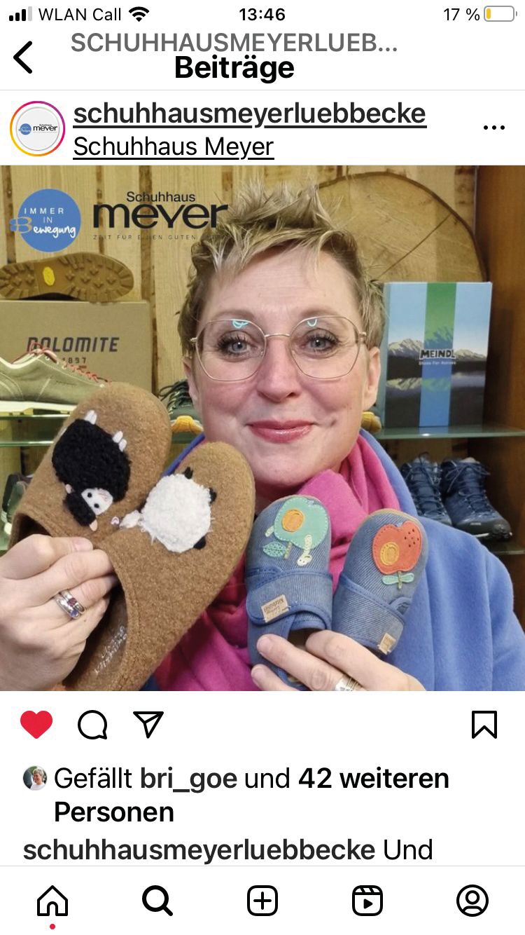 Chefsache im Schuhhaus Meyer: Britta Goertz ist auf Instagram das Gesicht des Unternehmens. (Screenshot: Redaktion)