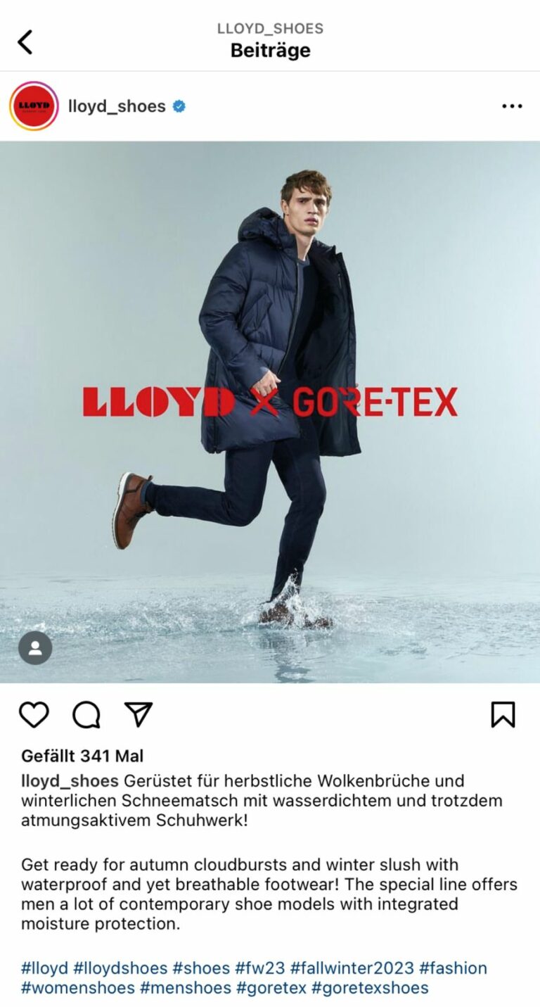 Lloyd veröffentlicht wöchentliche Posts mit zwei bis fünf Themen rund um Mode und Aktionen. (Foto: Lloyd)