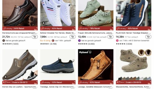 Preiswerter geht es kaum: Schuhe im Angebot von Temu (Screenshot: Temu)