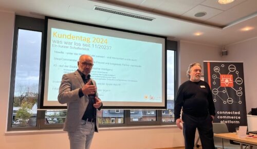 Die Geschäftsführer Rolf Oppitz und Jörg Frommann eröffneten den Etos-Kundentag. (Foto: Redaktion)