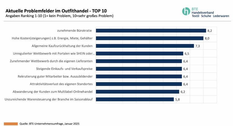 Problemfelder für den Textilhandel (Tabelle: BTE)