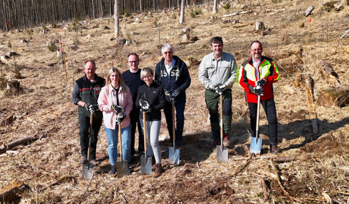 (v.l.n.r.) Jens Tegtmeier (Revierförster), Sarah Riedel (Projektteam Wortmann), Jens Beining (CEO Wortmann Gruppe), Olga Wedel und Andreas Burmeister (Projektteam Wortmann),
Christopher Kroos (kommissarischer stellvertretender Leiter Forstabteilung), Jörg Düning-Gast (Verbandsvorsteher Landesverband Lippe) Foto: Landesverband Lippe