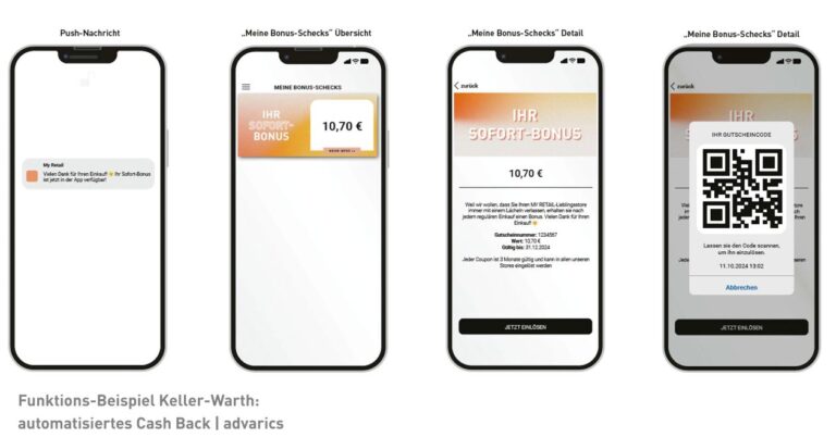 Pushnachricht und QR-Code: Bonusverfahren können über die App gesteuert werden. (Foto: Hutter & Unger)