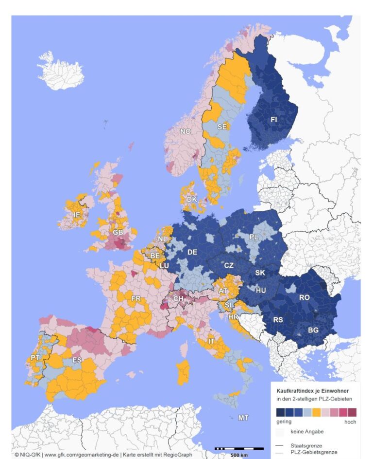 Die Kaufkraftverteilung in Europa (Quelle: GfK)