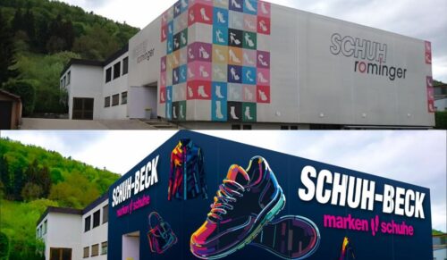 Vorher – nachher: Schuh Rominger wird zu Schuh-Beck (Fotos: Schuh-Beck, Montage: schuhkurier)
