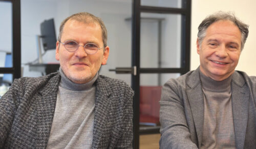 Andreas Wortmann und Frank Schmitz zu Gast in der schuhkurier-Redaktion (Foto: Redaktion)