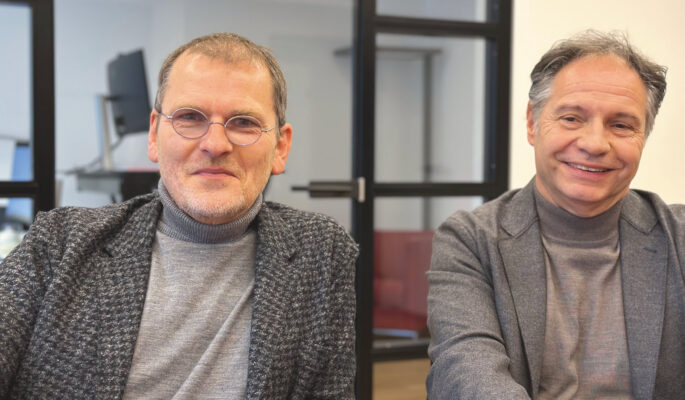 Andreas Wortmann und Frank Schmitz zu Gast in der schuhkurier-Redaktion (Foto: Redaktion)
