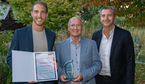 Philipp Gottstein, Gerhard Gottstein und Thomas Menitz, Obmann des Fachverbandes der österreichischen Textil-, Bekleidungs-, Schuh- und Lederindustrie (TBSL).(Foto: Gottstein)